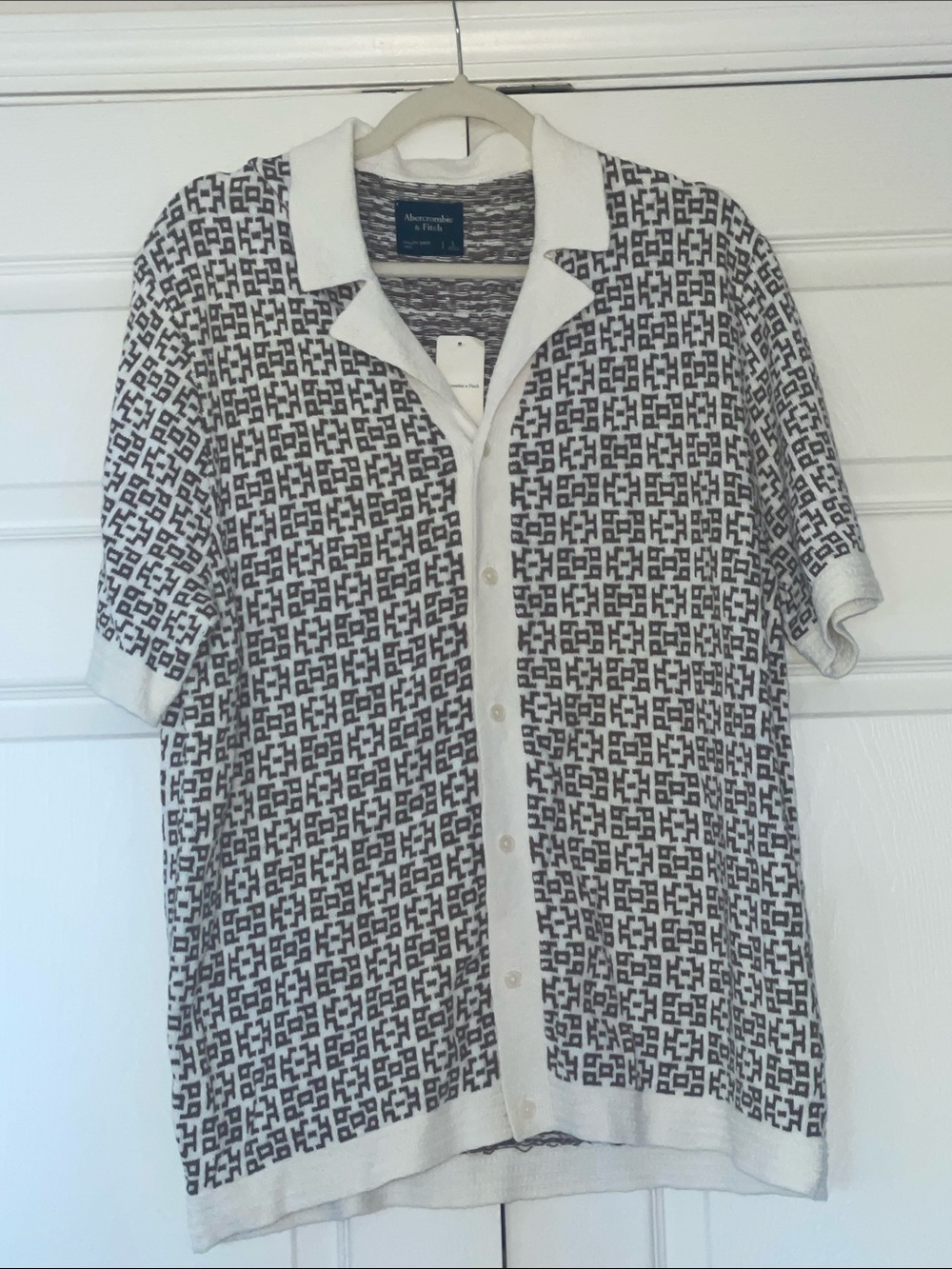 Abercrombie & Fitch Men's Short Sleeve Knit Polo in White and Brown #133